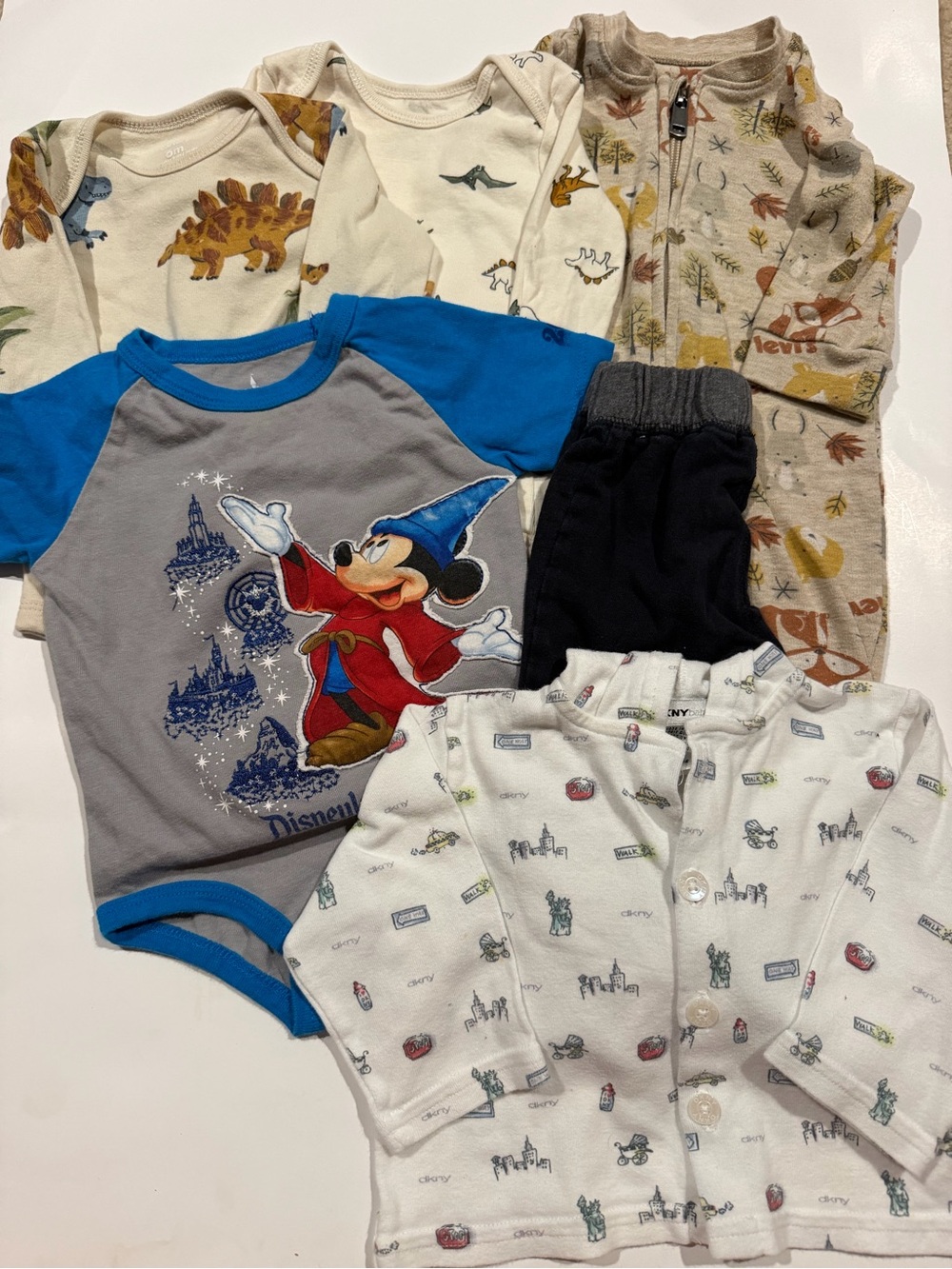 Disney Mickey Mouse Gray & Blue Onesie + Mixed Baby Outfit Bundle